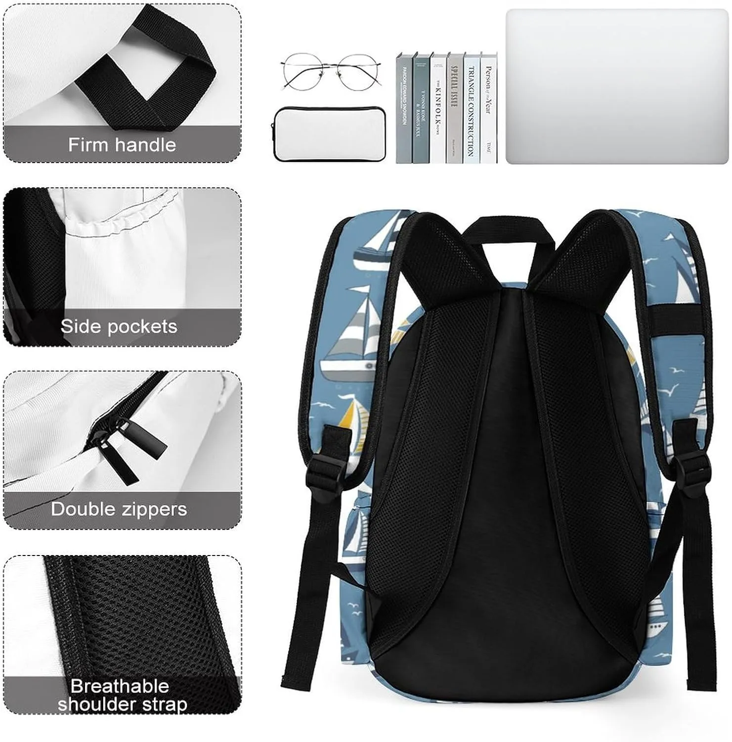 Summer Boats Marine Casual Travel Backpack Lightweight with Multi Compartment Laptop Bagpack for Women Men Hiking Business Work