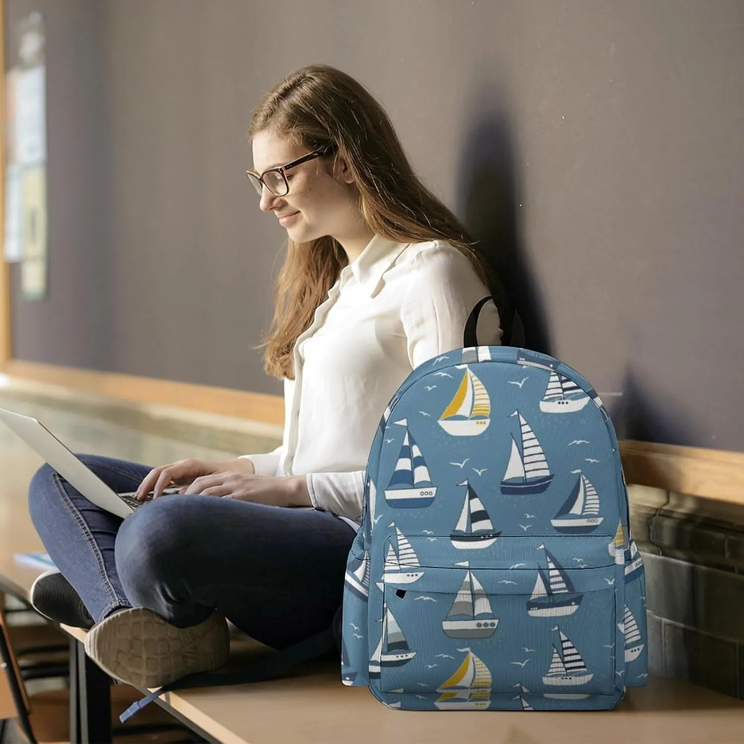 Summer Boats Marine Casual Travel Backpack Lightweight with Multi Compartment Laptop Bagpack for Women Men Hiking Business Work