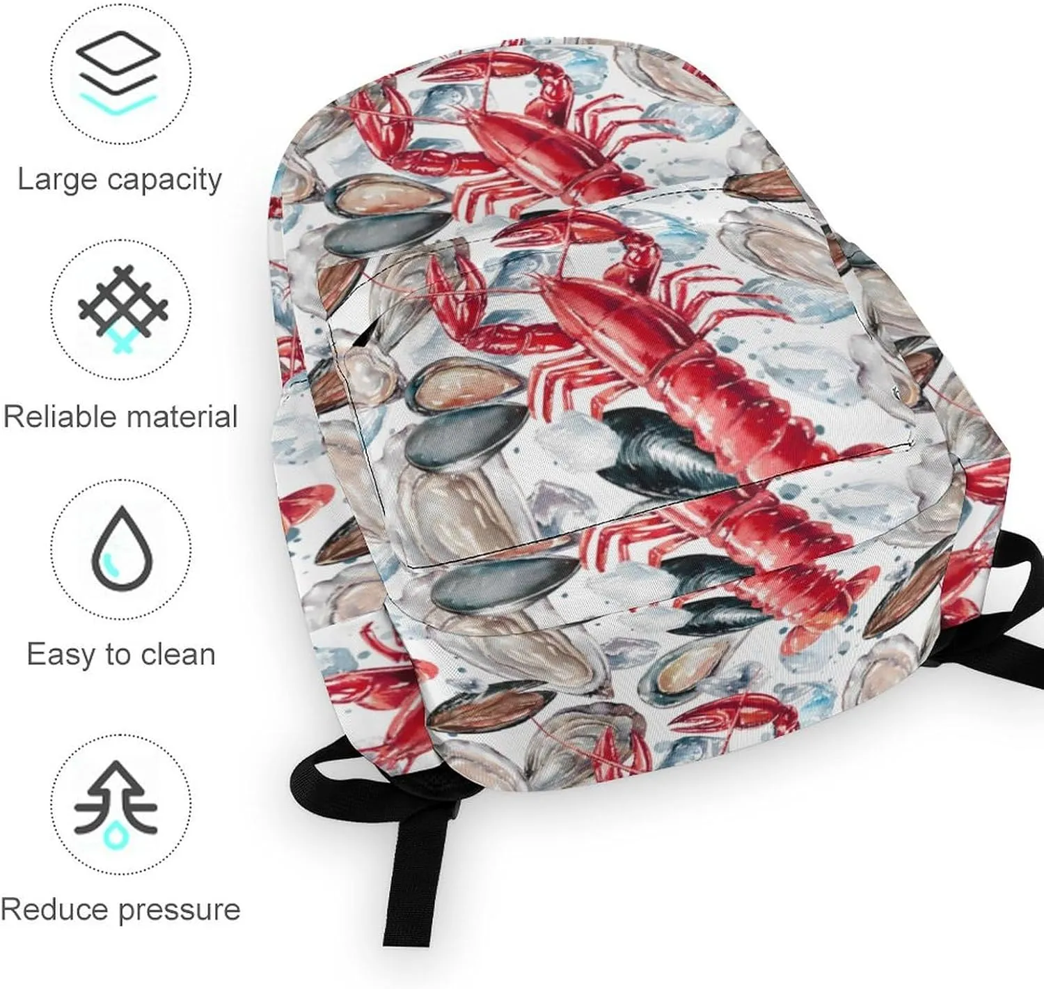 Summer Watercolor Seafood Casual Travel Backpack Lightweight with Multi Compartment Laptop Bagpack for Women Men Hiking Business Work