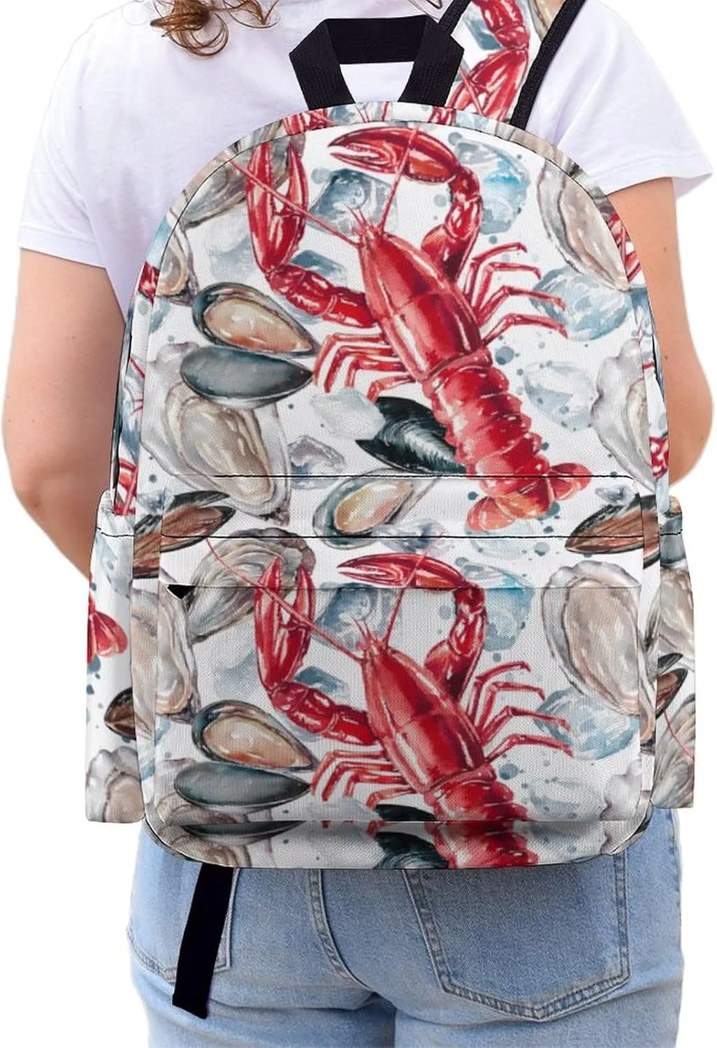 Summer Watercolor Seafood Casual Travel Backpack Lightweight with Multi Compartment Laptop Bagpack for Women Men Hiking Business Work