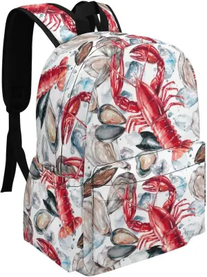 Summer Watercolor Seafood Casual Travel Backpack Lightweight with Multi Compartment Laptop Bagpack for Women Men Hiking Business Work