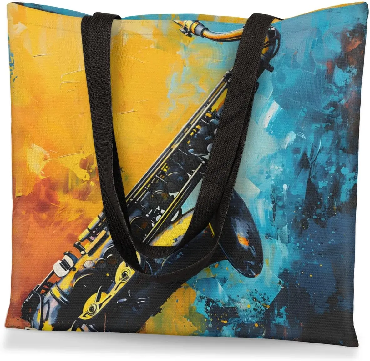 Sunflower Music Symbols Canvas Tote Bag for Women Men Stylish Tote Handbag Shoulder Bag Reusable Grocery Bag