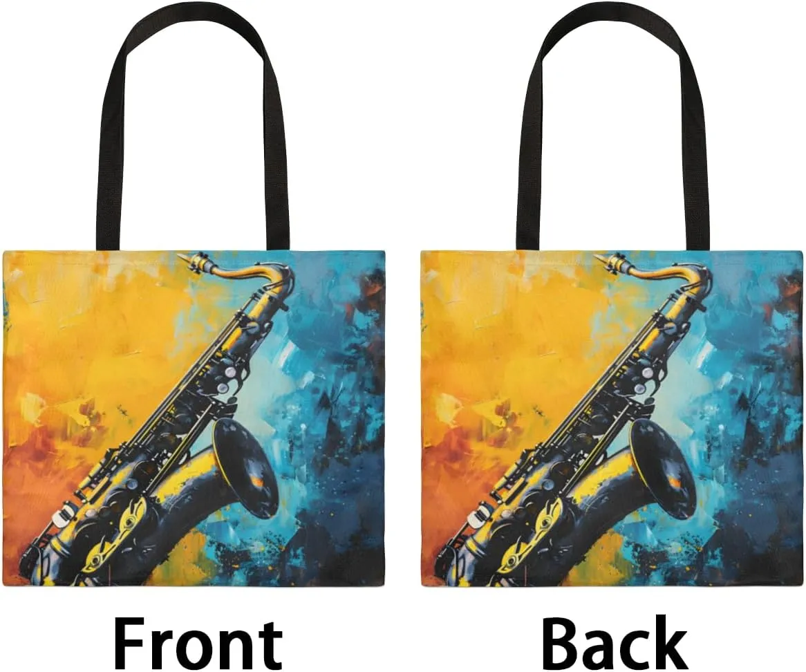 Sunflower Music Symbols Canvas Tote Bag for Women Men Stylish Tote Handbag Shoulder Bag Reusable Grocery Bag