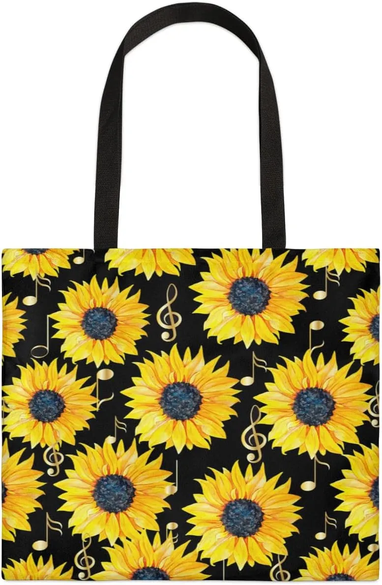 Sunflower Music Symbols Canvas Tote Bag for Women Men Stylish Tote Handbag Shoulder Bag Reusable Grocery Bag