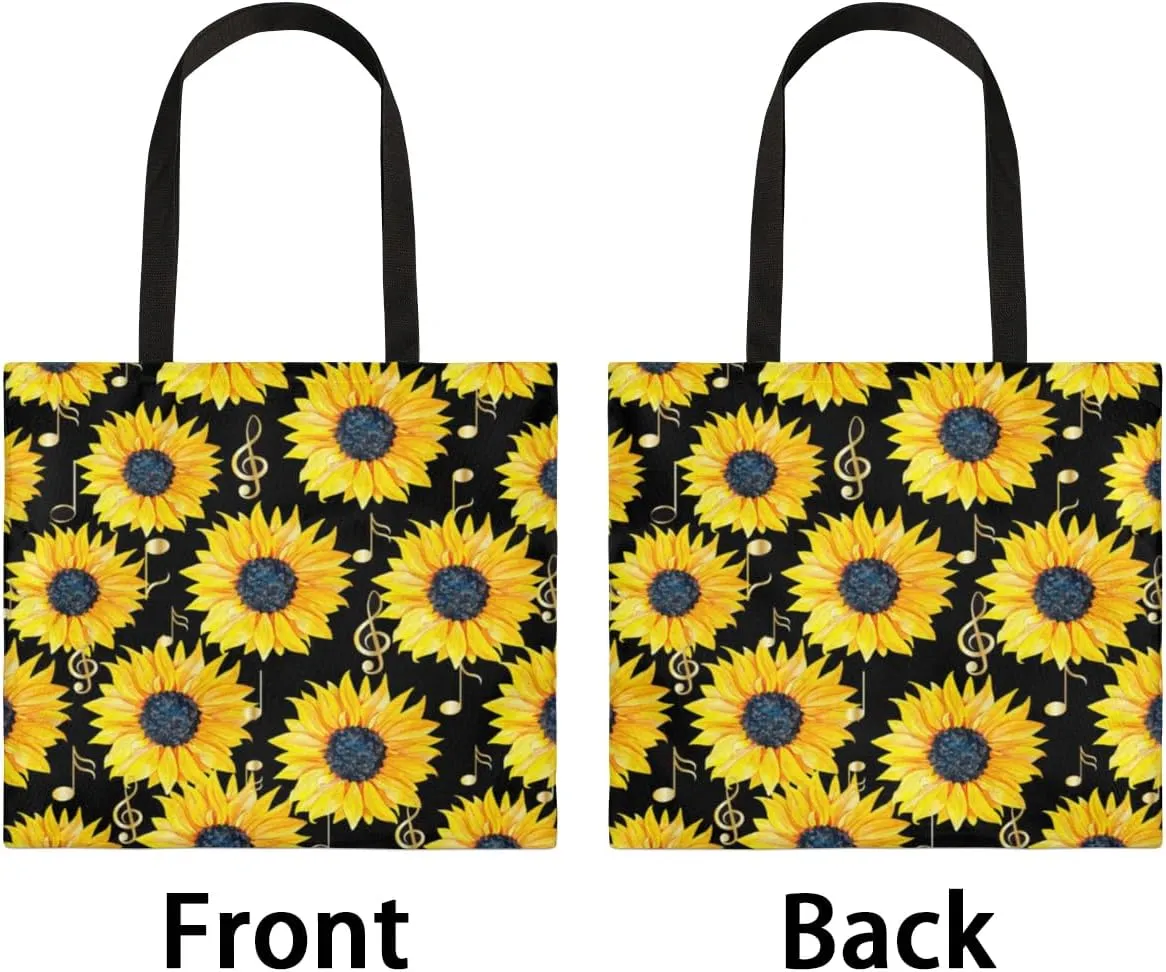 Sunflower Music Symbols Canvas Tote Bag for Women Men Stylish Tote Handbag Shoulder Bag Reusable Grocery Bag