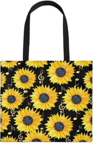 Sunflower Music Symbols Canvas Tote Bag for Women Men Stylish Tote Handbag Shoulder Bag Reusable Grocery Bag
