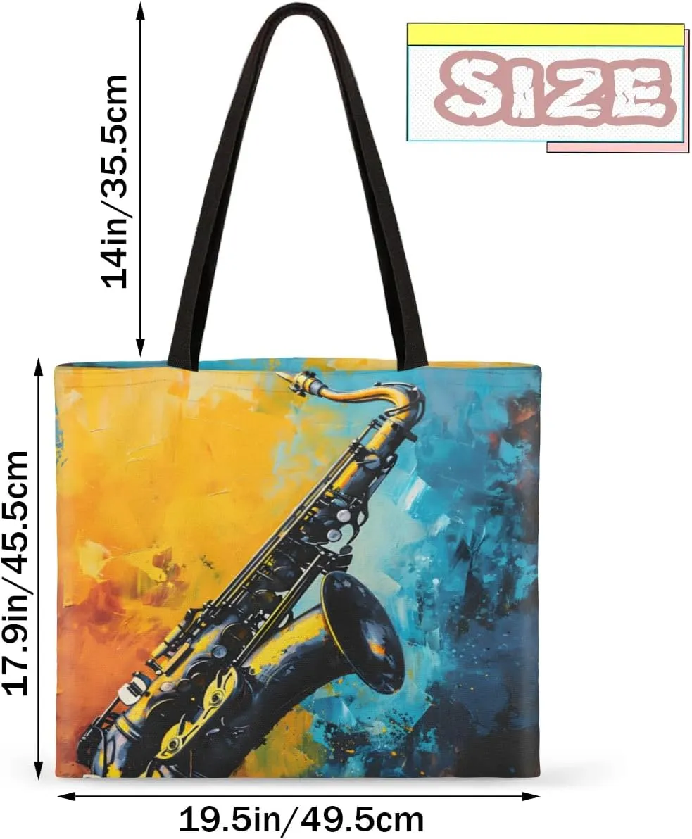 Sunflower Music Symbols Canvas Tote Bag for Women Men Stylish Tote Handbag Shoulder Bag Reusable Grocery Bag