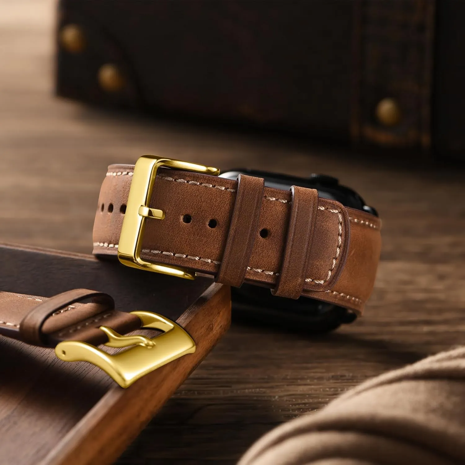 SUNFWR Leather Bands Compatible with Apple Watch Band 42mm(Series 3 2 1) 44mm 45mm 46mm 49mm for Men Women, Top Grain Genuine Leather Replacement Strap for iWatch Ultra 2, Ultra, SE2, SE, Series 10 9 8 7 6 5 4 3 2 1