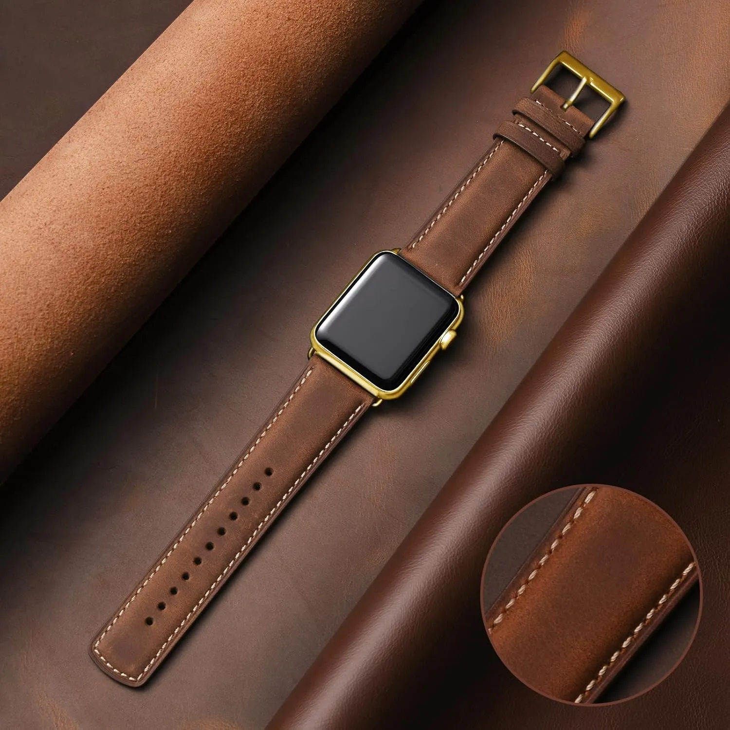 SUNFWR Leather Bands Compatible with Apple Watch Band 42mm(Series 3 2 1) 44mm 45mm 46mm 49mm for Men Women, Top Grain Genuine Leather Replacement Strap for iWatch Ultra 2, Ultra, SE2, SE, Series 10 9 8 7 6 5 4 3 2 1