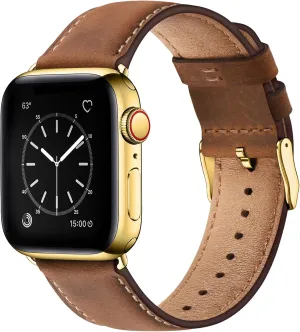 SUNFWR Leather Bands Compatible with Apple Watch Band 42mm(Series 3 2 1) 44mm 45mm 46mm 49mm for Men Women, Top Grain Genuine Leather Replacement Strap for iWatch Ultra 2, Ultra, SE2, SE, Series 10 9 8 7 6 5 4 3 2 1
