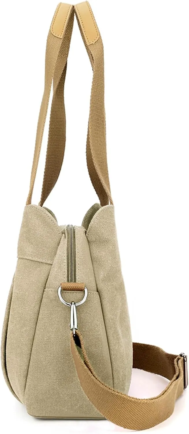 Sunshinejing Women's Canvas Purse Small Shoulder Tote Work Crossbody Bag Multi-pocket Handbag