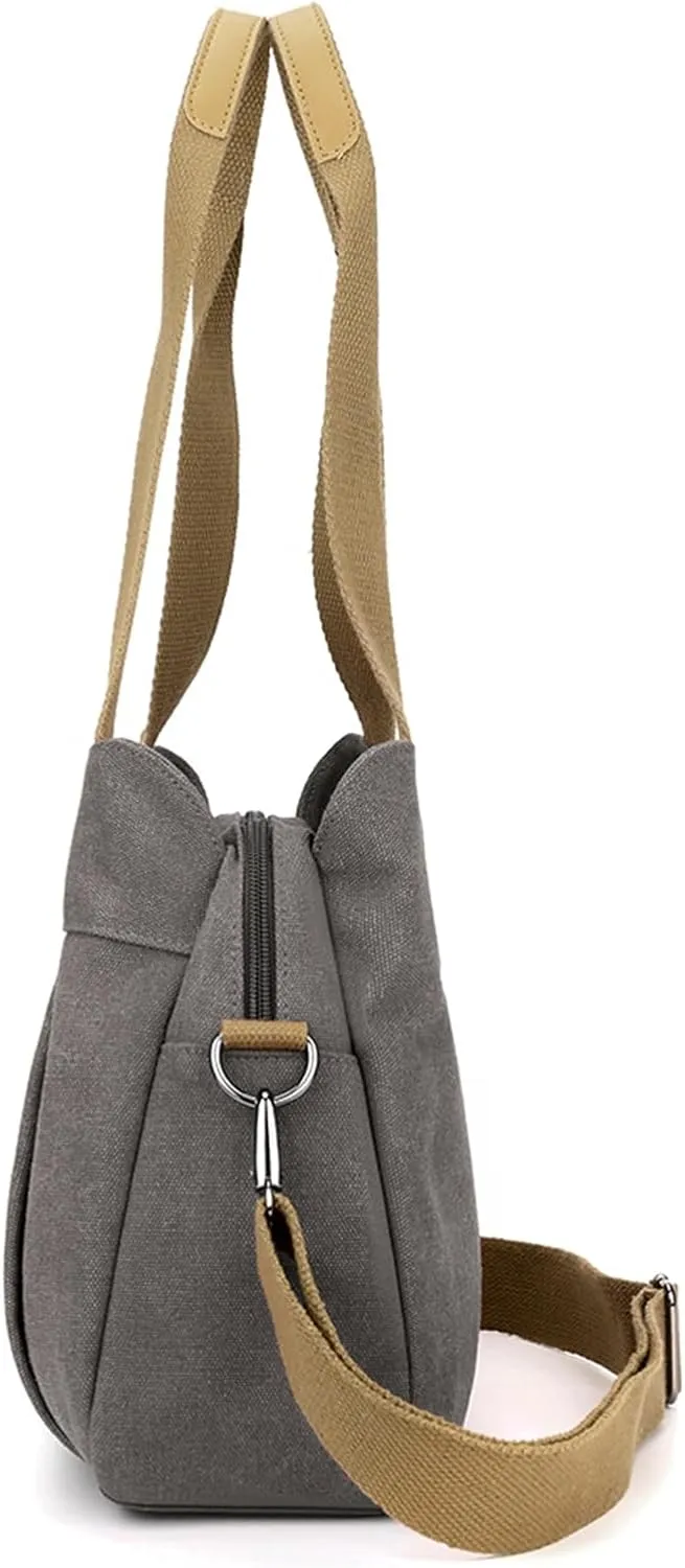 Sunshinejing Women's Canvas Purse Small Shoulder Tote Work Crossbody Bag Multi-pocket Handbag