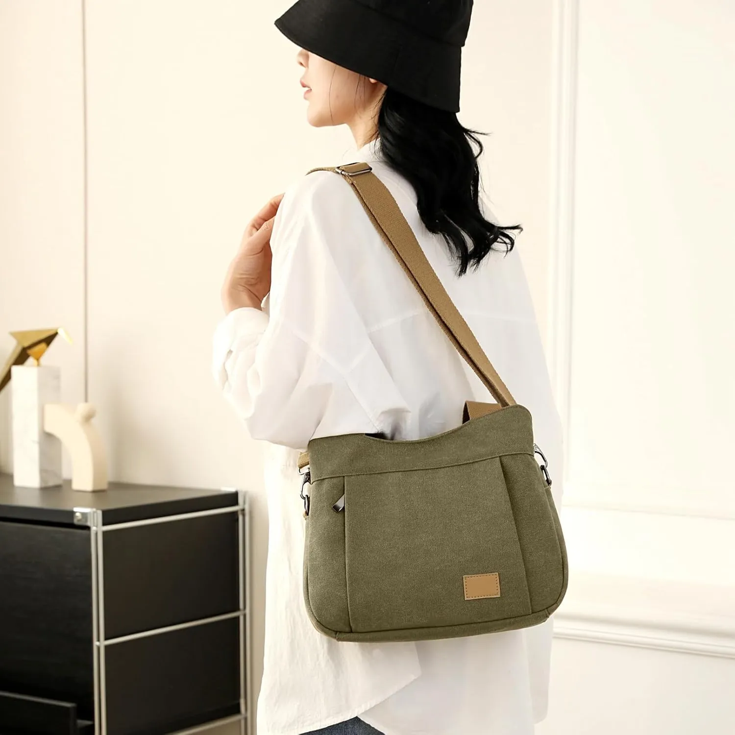 Sunshinejing Women's Canvas Purse Small Shoulder Tote Work Crossbody Bag Multi-pocket Handbag