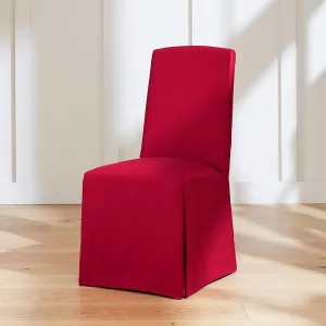 SureFit Cove Cotton Canvas Long Dining Room Chair Covers, Dining Chair Cover with 17 Inch Long Skirt and Corner Pleats, Removable and Machine Washable, Set of 2 Dining Chair Covers, Claret