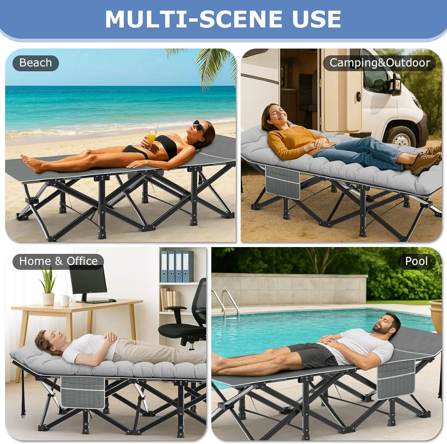 Suteck Camping Cot, 32In XXL Folding Camping Cot Heavy Duty Sleeping Bed for Adults 1200D Double Layer Oxford Cots for Camping W/Pilllow Cushion Carry Bag for Camping Office Travel