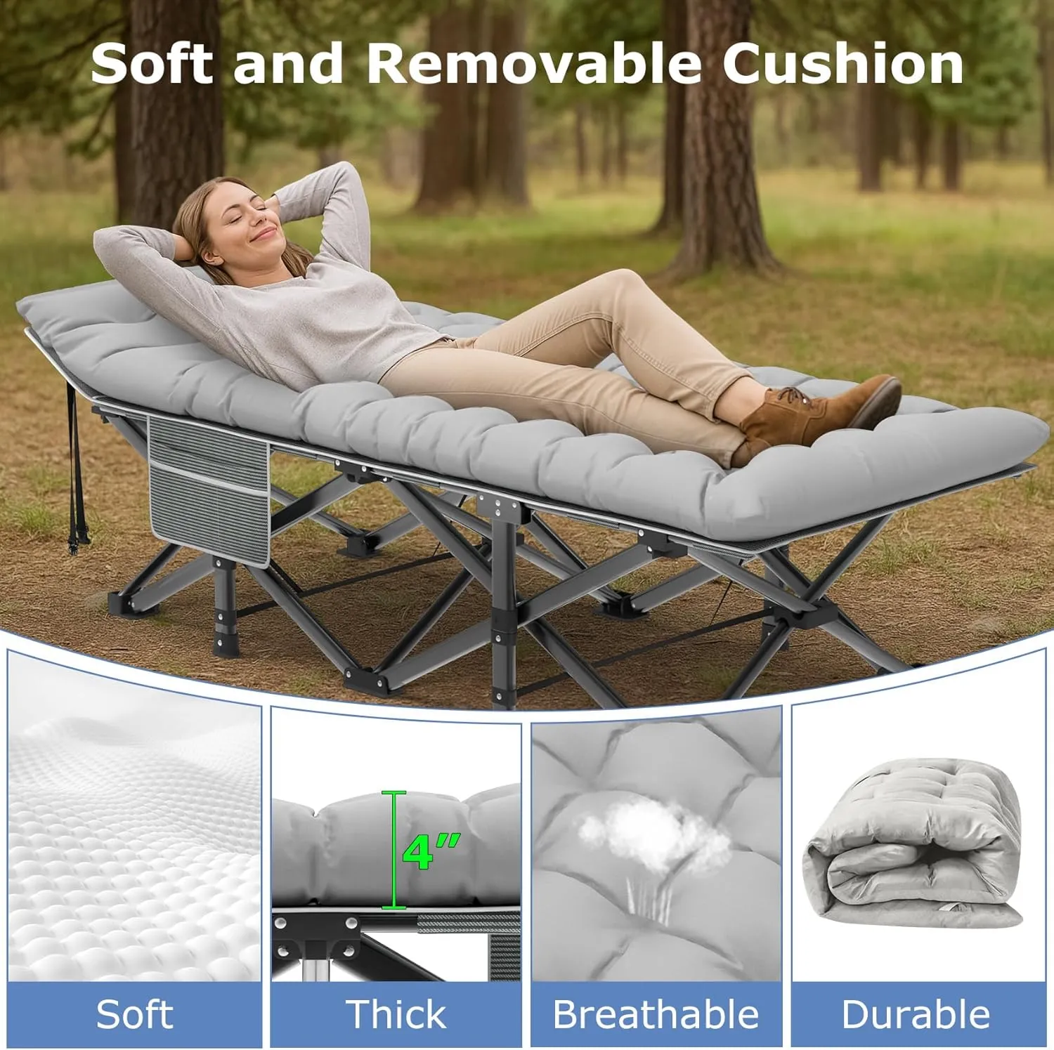Suteck Camping Cot, 32In XXL Folding Camping Cot Heavy Duty Sleeping Bed for Adults 1200D Double Layer Oxford Cots for Camping W/Pilllow Cushion Carry Bag for Camping Office Travel