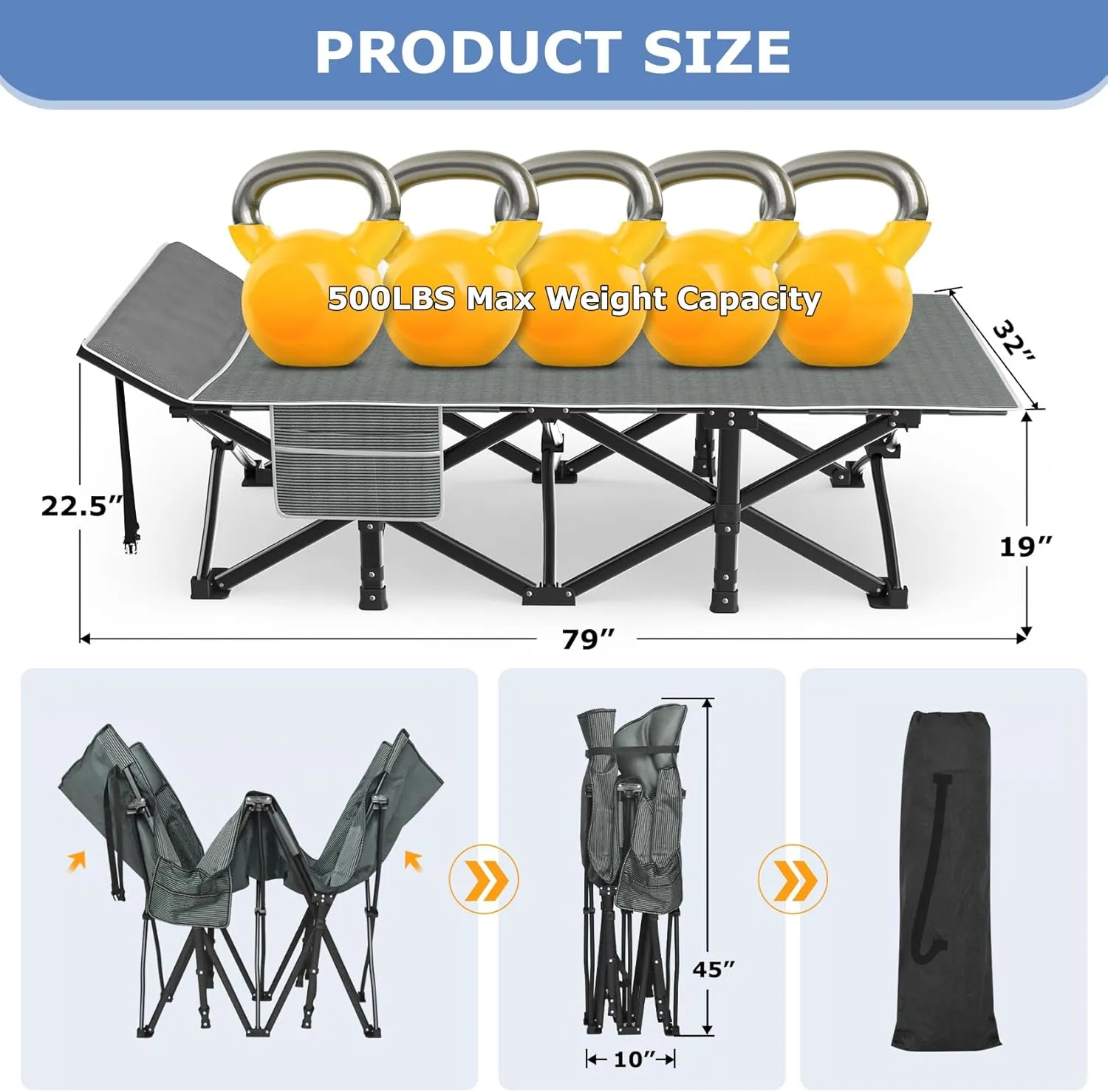 Suteck Camping Cot, 32In XXL Folding Camping Cot Heavy Duty Sleeping Bed for Adults 1200D Double Layer Oxford Cots for Camping W/Pilllow Cushion Carry Bag for Camping Office Travel