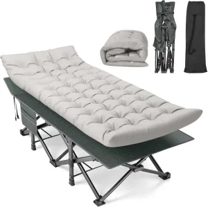 Suteck Camping Cot, 32In XXL Folding Camping Cot Heavy Duty Sleeping Bed for Adults 1200D Double Layer Oxford Cots for Camping W/Pilllow Cushion Carry Bag for Camping Office Travel