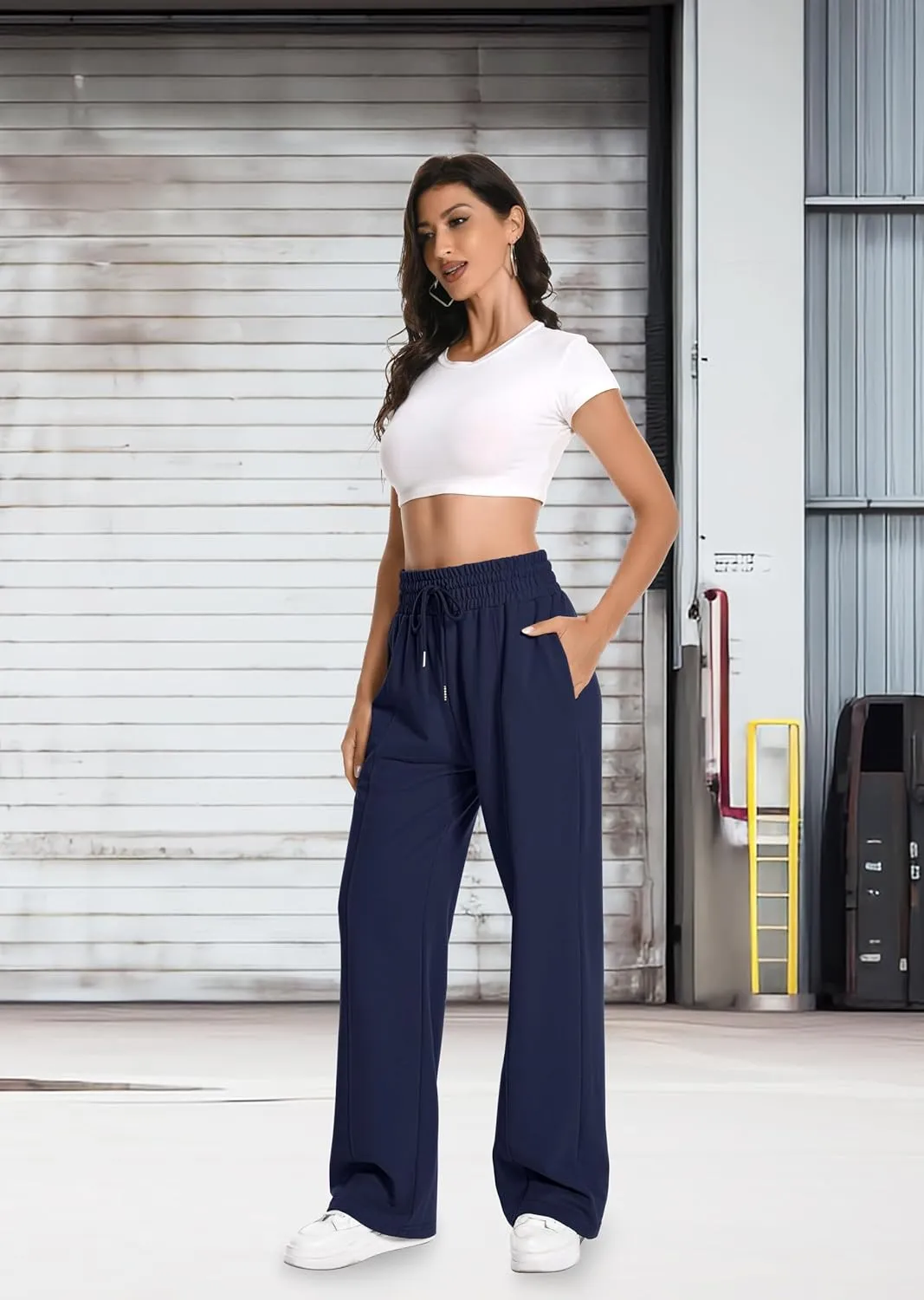 Sweatpants Women High Waist Straight Leg Womens Sweat Pants Pockets Drawstring Cotton Casual Pants
