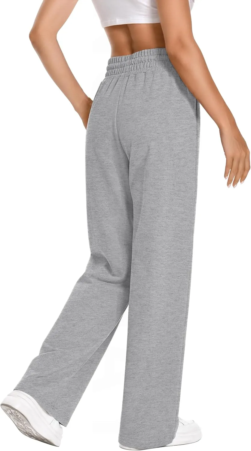 Sweatpants Women High Waist Straight Leg Womens Sweat Pants Pockets Drawstring Cotton Casual Pants