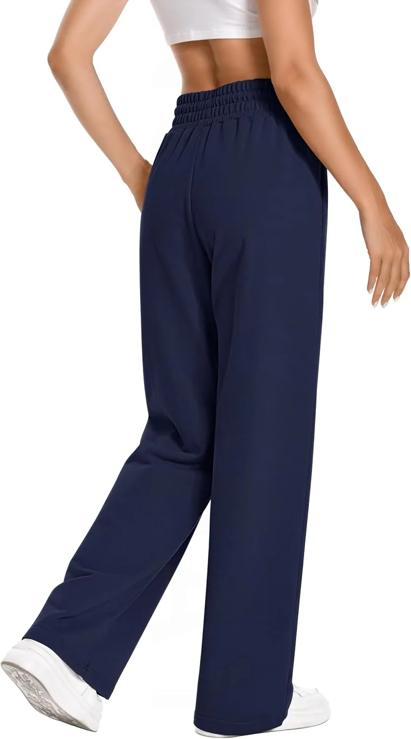 Sweatpants Women High Waist Straight Leg Womens Sweat Pants Pockets Drawstring Cotton Casual Pants