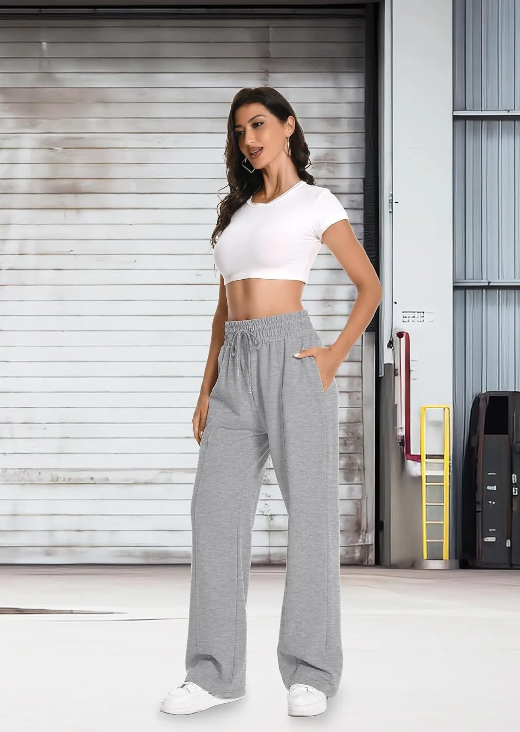 Sweatpants Women High Waist Straight Leg Womens Sweat Pants Pockets Drawstring Cotton Casual Pants