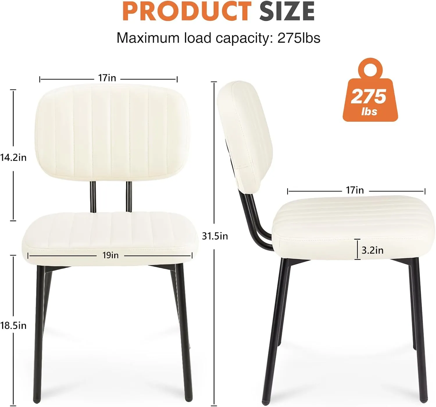 Sweetcrispy Dining Chairs Set of 4, Upholstered Mid Century Modern Kitchen Dining Room Accent Chairs with Faux Leather Cushion Seat & Metal Legs for Kitchen, Living Room - Cream White