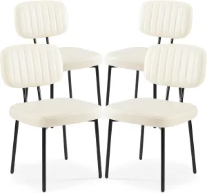 Sweetcrispy Dining Chairs Set of 4, Upholstered Mid Century Modern Kitchen Dining Room Accent Chairs with Faux Leather Cushion Seat & Metal Legs for Kitchen, Living Room - Cream White