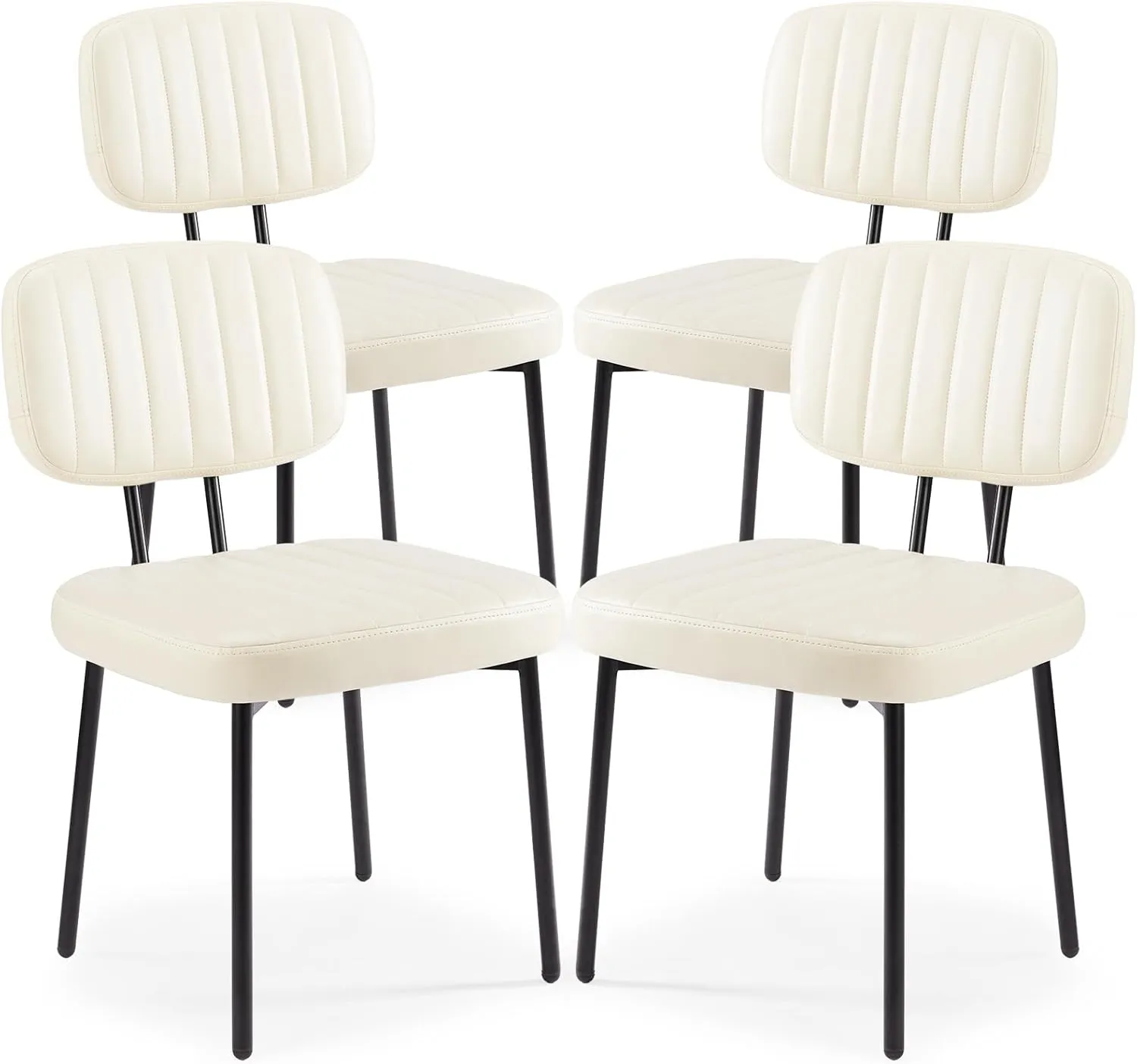Sweetcrispy Dining Chairs Set of 4, Upholstered Mid Century Modern Kitchen Dining Room Accent Chairs with Faux Leather Cushion Seat & Metal Legs for Kitchen, Living Room - Cream White