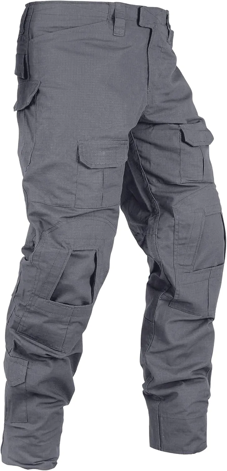 Tactical Camo Cargo Pants for Men - Outdoor Hiking Ripstop Work Pants With Multi Pockets - No Belt, No Kneepad