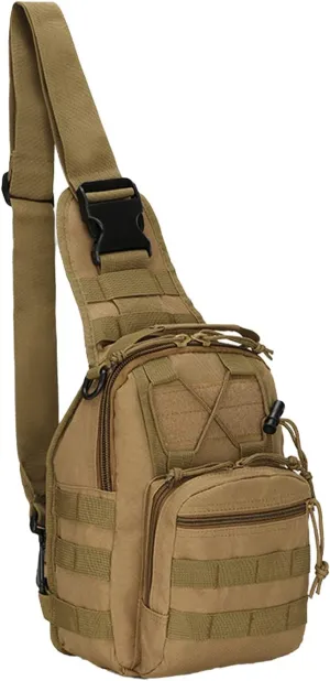 Tactical Crossbody Military Sling Bag Waterproof Oxford Shoulder Bag MOLLE Chest Bag Assault Back Pack One Strap Backpack for Outdoor Camp Hiking Cycling Running Coyote