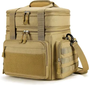 Tactical Lunch Box for Men, Insulated Lunch Bag Adult, Thermal Lunchbox Leakproof Waterproof Cooler Bag, Dual Compartment Lunch tote, Large Lunch Pail for Work Office Travel(Khaki) 15L