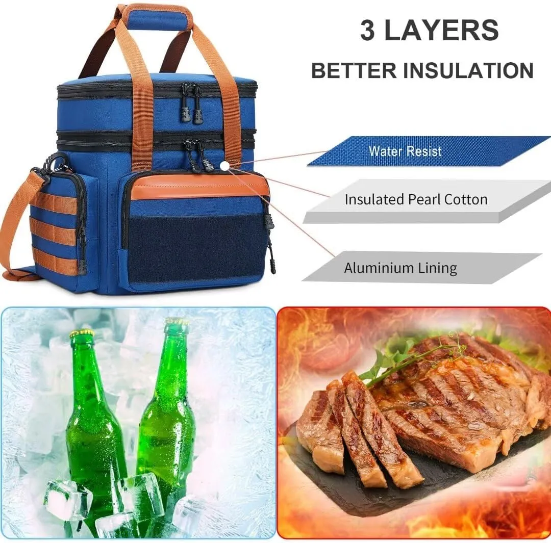 Tactical Lunch Box for Men, Insulated Lunch Bag Adult, Thermal Lunchbox Leakproof Waterproof Cooler Bag, Large Lunch Pail for Work Office Camping Travel (Blue)