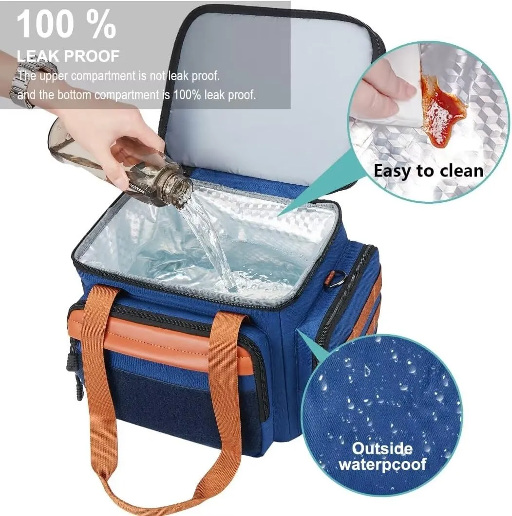 Tactical Lunch Box for Men, Insulated Lunch Bag Adult, Thermal Lunchbox Leakproof Waterproof Cooler Bag, Large Lunch Pail for Work Office Camping Travel (Blue)