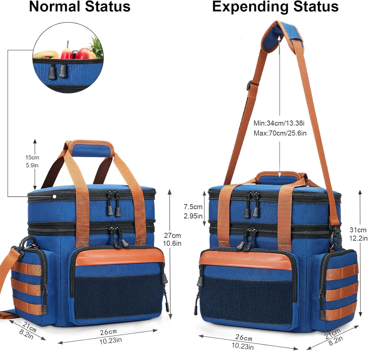 Tactical Lunch Box for Men, Insulated Lunch Bag Adult, Thermal Lunchbox Leakproof Waterproof Cooler Bag, Large Lunch Pail for Work Office Camping Travel (Blue)