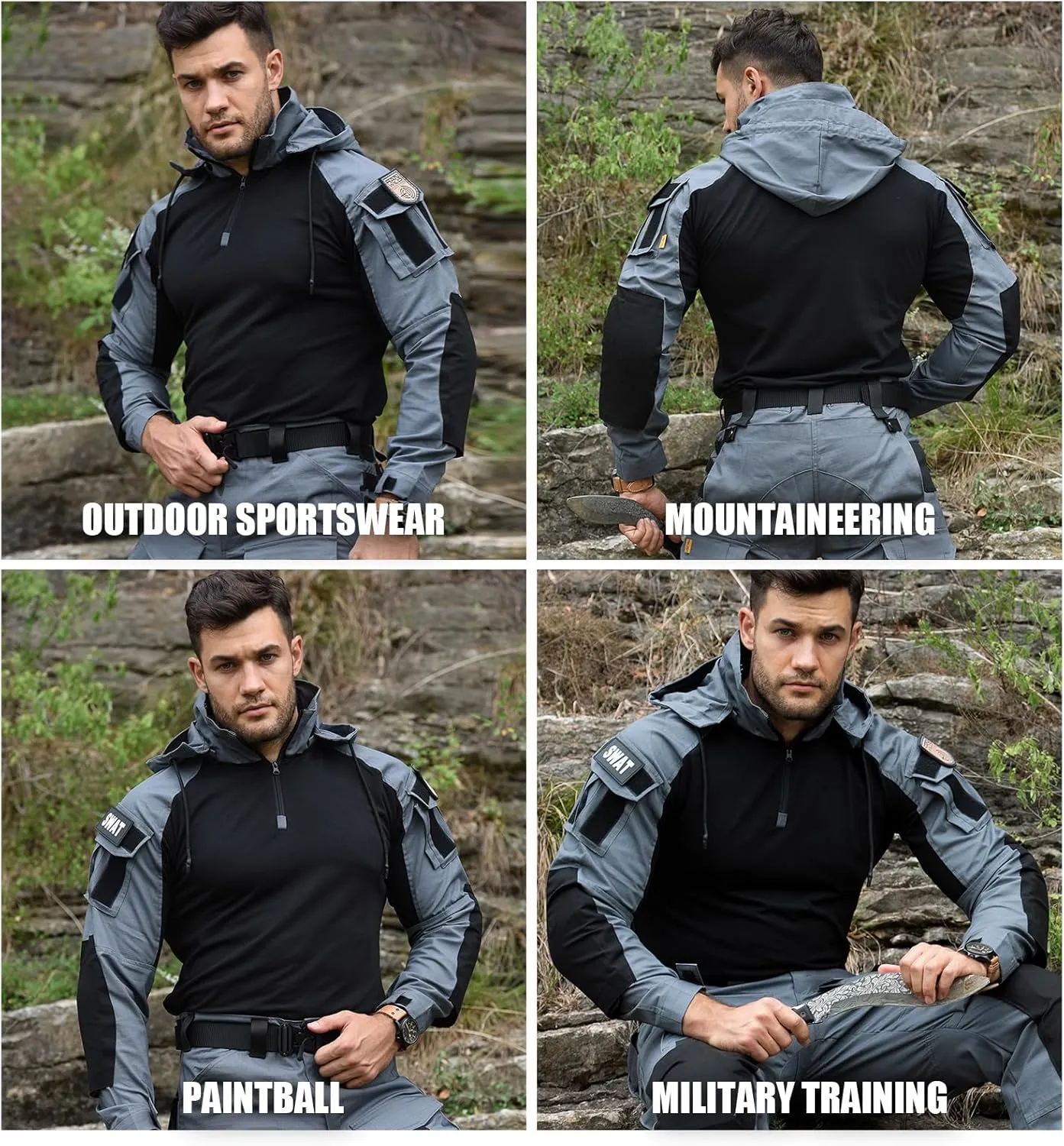 Tactical Shirt Men's Combat Shirt Tactical Military Camo Long Sleeve Suitable for Airsoft Paintball