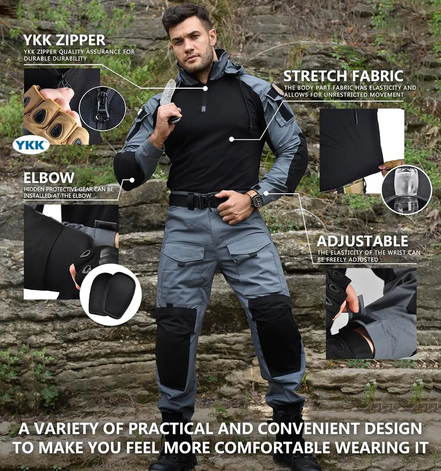 Tactical Shirt Men's Combat Shirt Tactical Military Camo Long Sleeve Suitable for Airsoft Paintball