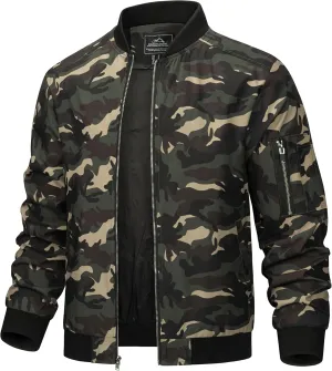 TACVASEN Men's Bomber Jacket Lightweight Casual Spring Fall Windbreaker Zip Up Coat with Pocket