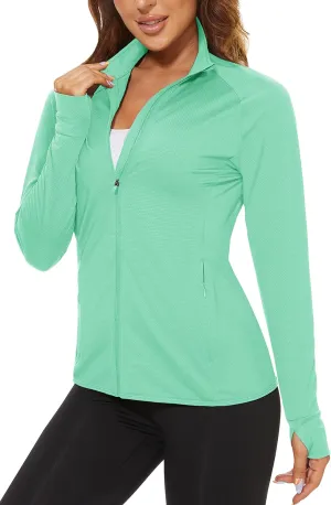 TACVASEN Women's Athletic Jackets Lightweight UV Protection Shirts Full Zip Workout Jacket UPF 50  Long Sleeve Sun Shirt