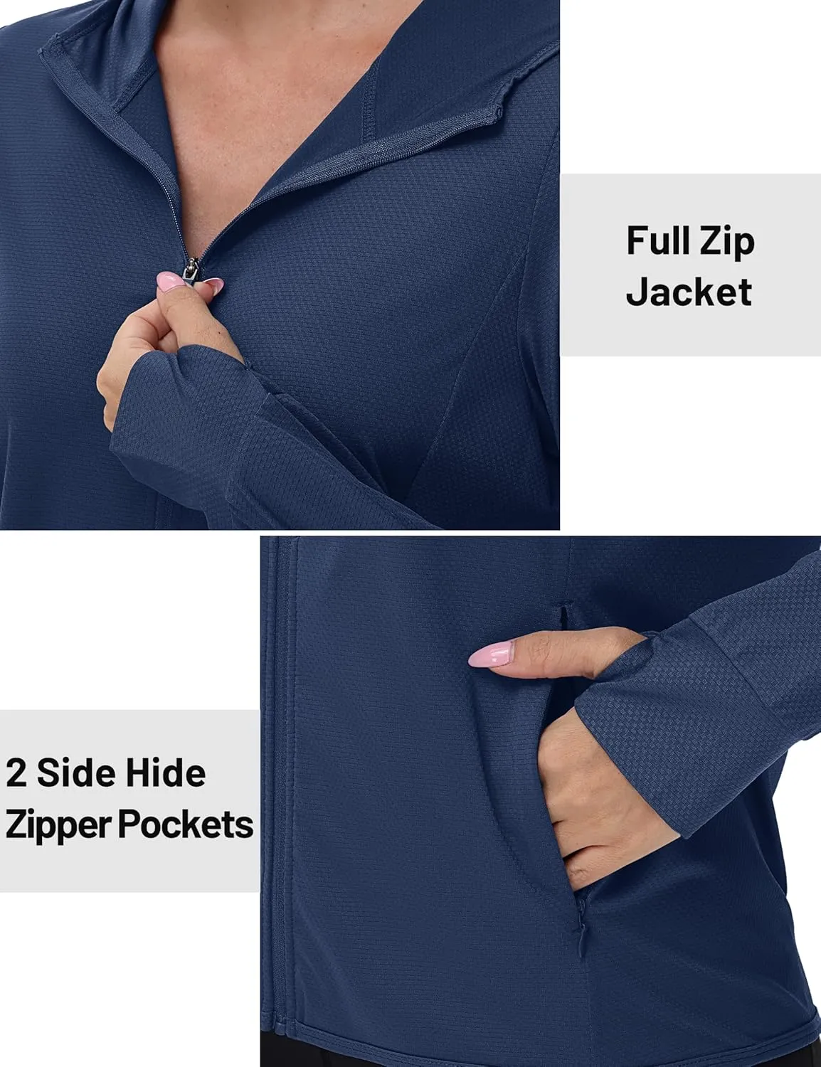 TACVASEN Women's Sun Hoodies Lightweight Jacket for Women Zip Up UPF 50  UV Shirt Long Sleeves