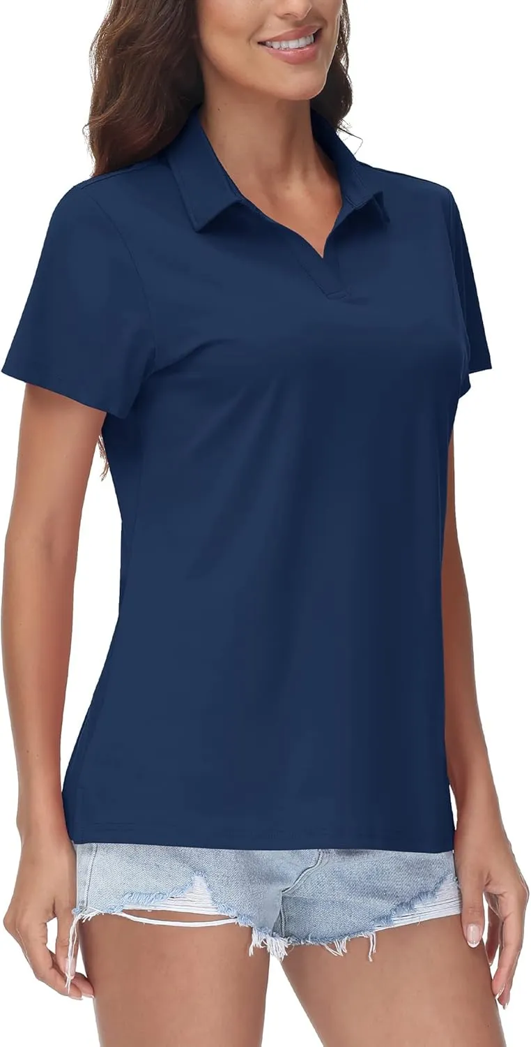 TACVASEN Women's V-Neck Polo Shirts UPF 50  Short Sleeve Sun Protection Quick Dry Golf Polos Collared Shirt