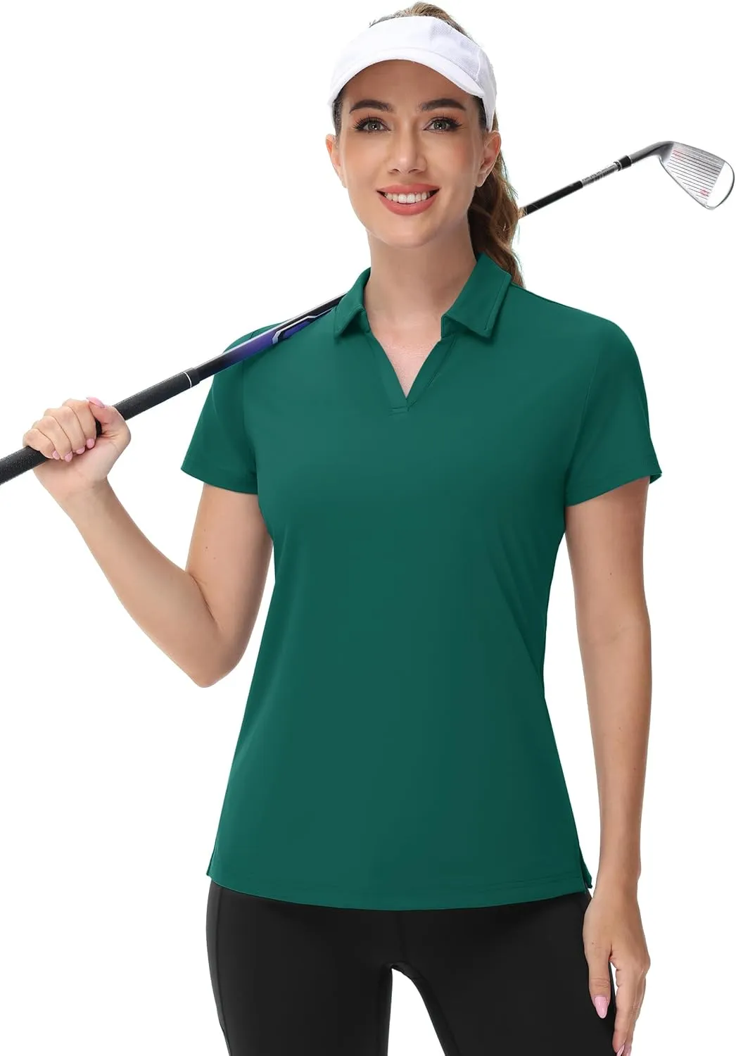 TACVASEN Women's V-Neck Polo Shirts UPF 50  Short Sleeve Sun Protection Quick Dry Golf Polos Collared Shirt
