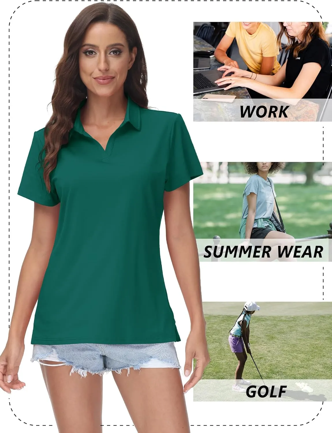 TACVASEN Women's V-Neck Polo Shirts UPF 50  Short Sleeve Sun Protection Quick Dry Golf Polos Collared Shirt