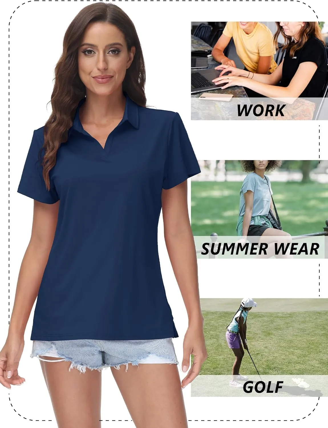 TACVASEN Women's V-Neck Polo Shirts UPF 50  Short Sleeve Sun Protection Quick Dry Golf Polos Collared Shirt