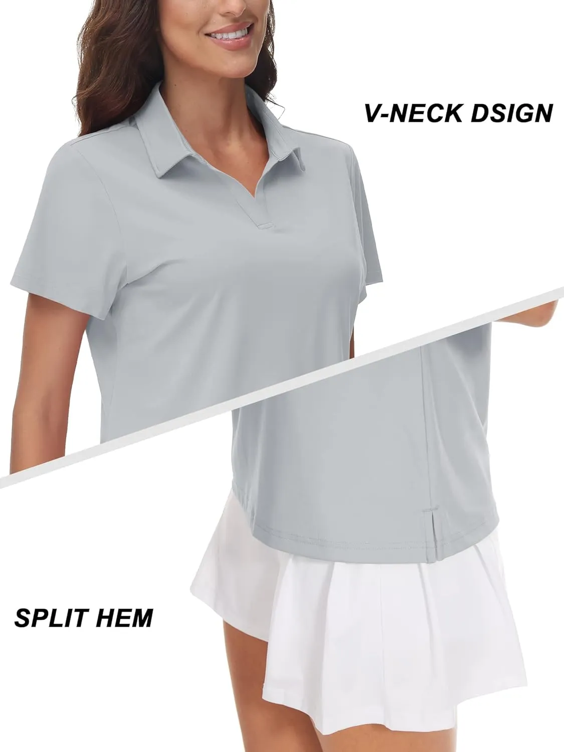 TACVASEN Women's V-Neck Polo Shirts UPF 50  Short Sleeve Sun Protection Quick Dry Golf Polos Collared Shirt