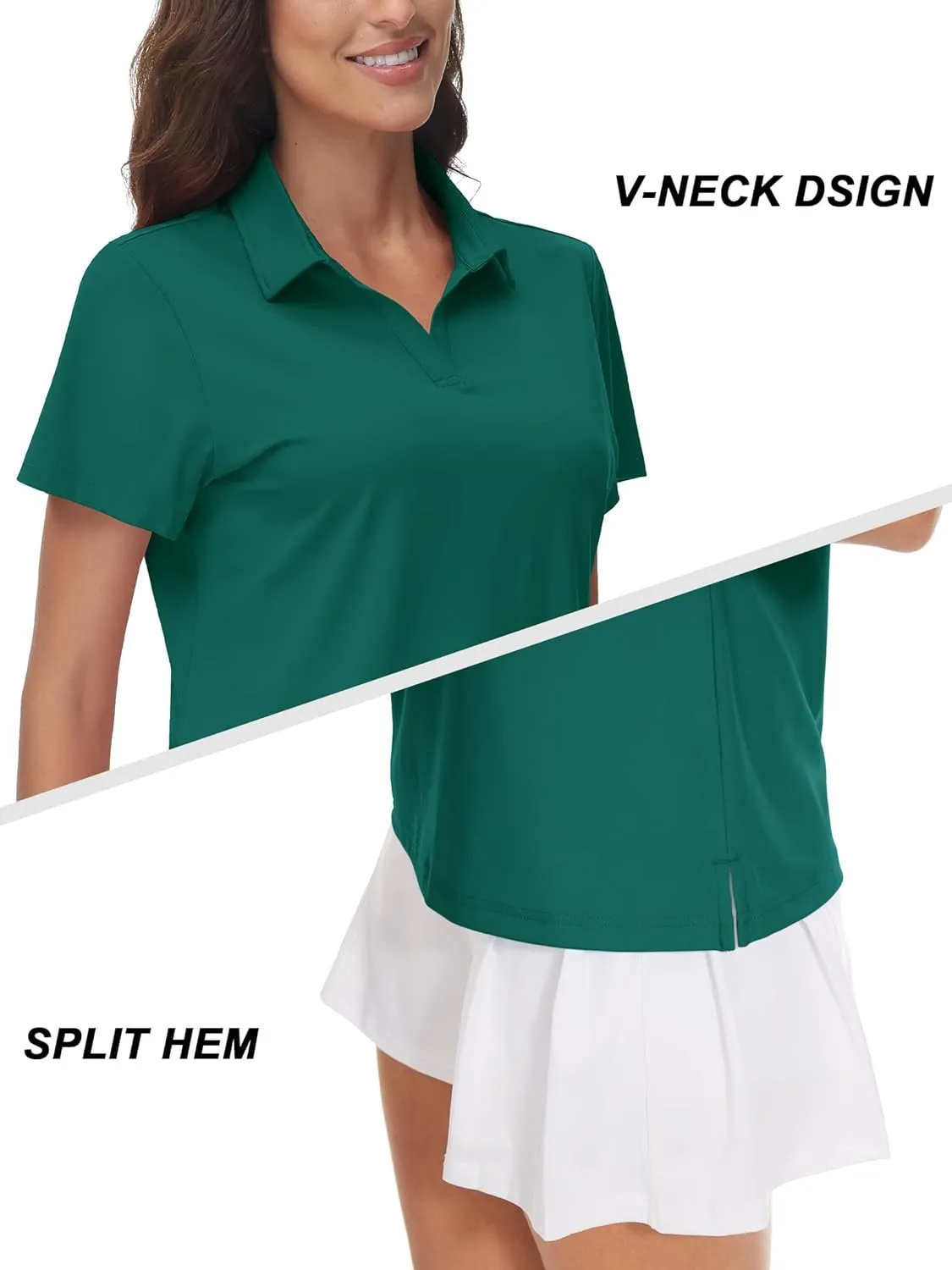 TACVASEN Women's V-Neck Polo Shirts UPF 50  Short Sleeve Sun Protection Quick Dry Golf Polos Collared Shirt
