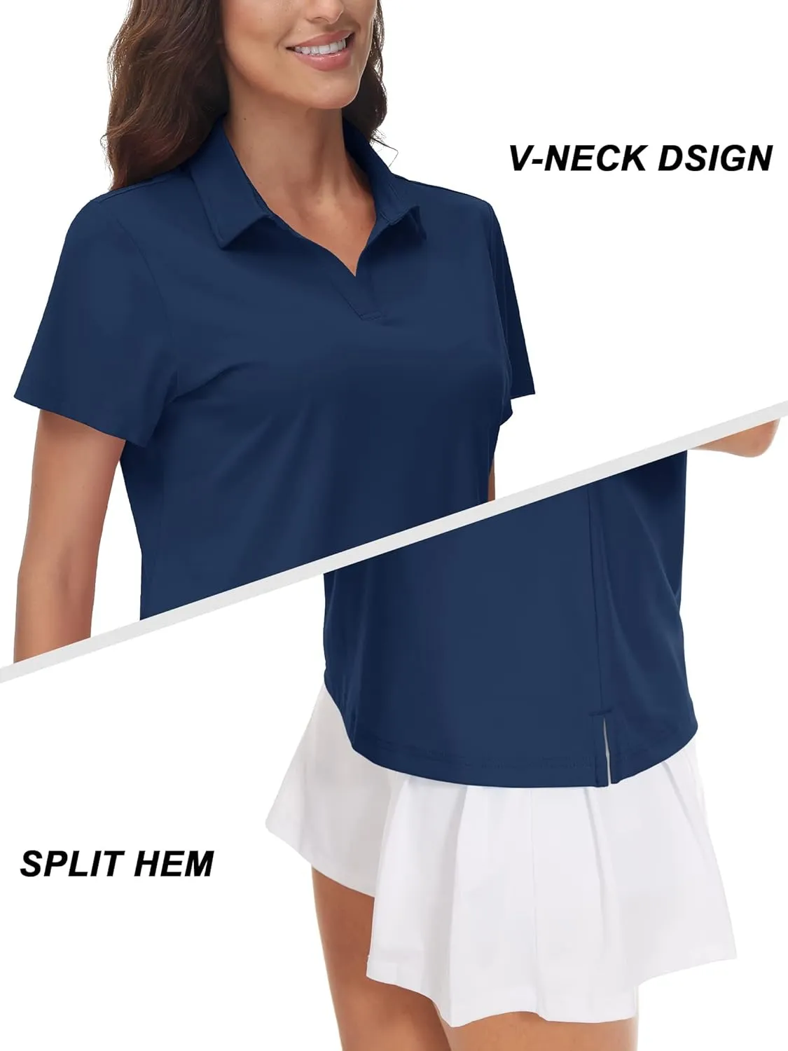 TACVASEN Women's V-Neck Polo Shirts UPF 50  Short Sleeve Sun Protection Quick Dry Golf Polos Collared Shirt