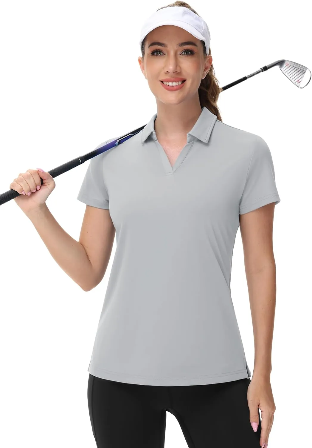 TACVASEN Women's V-Neck Polo Shirts UPF 50  Short Sleeve Sun Protection Quick Dry Golf Polos Collared Shirt