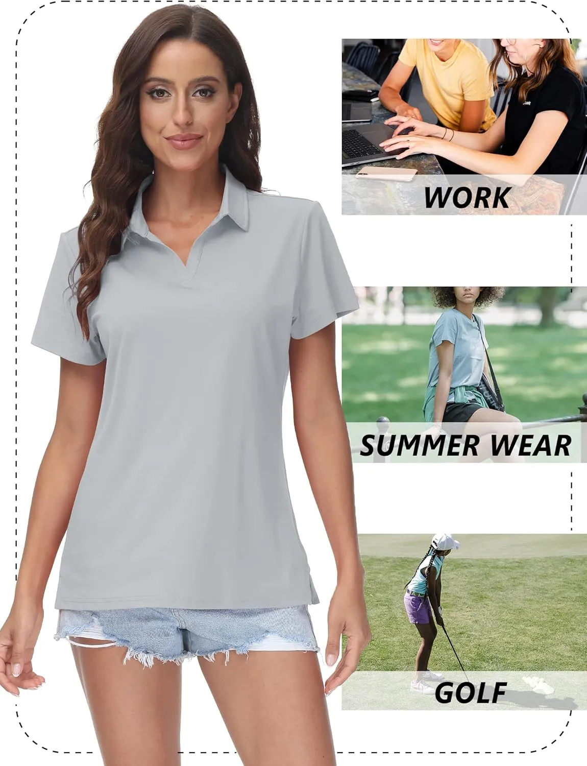 TACVASEN Women's V-Neck Polo Shirts UPF 50  Short Sleeve Sun Protection Quick Dry Golf Polos Collared Shirt