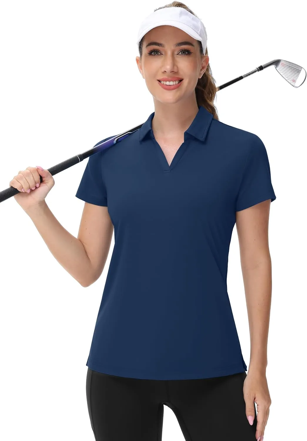 TACVASEN Women's V-Neck Polo Shirts UPF 50  Short Sleeve Sun Protection Quick Dry Golf Polos Collared Shirt